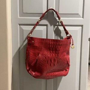 Vintage Brahmin Hobo Shoulder Bag Red Croc Embossed